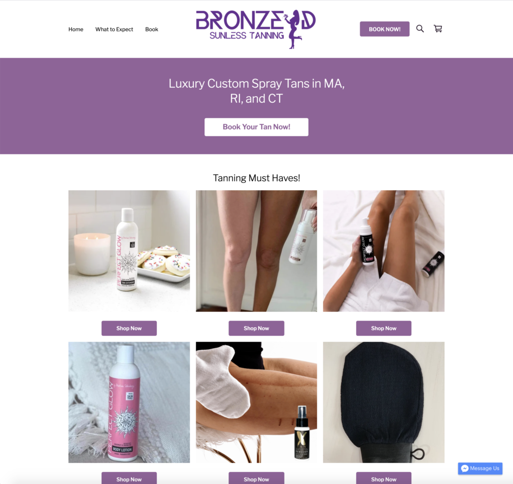 Bronzed Sunless Tanning - Complete E-Commerce Website Design 5 Screen Shot 2021 08 03 at 1.42.34 PM
