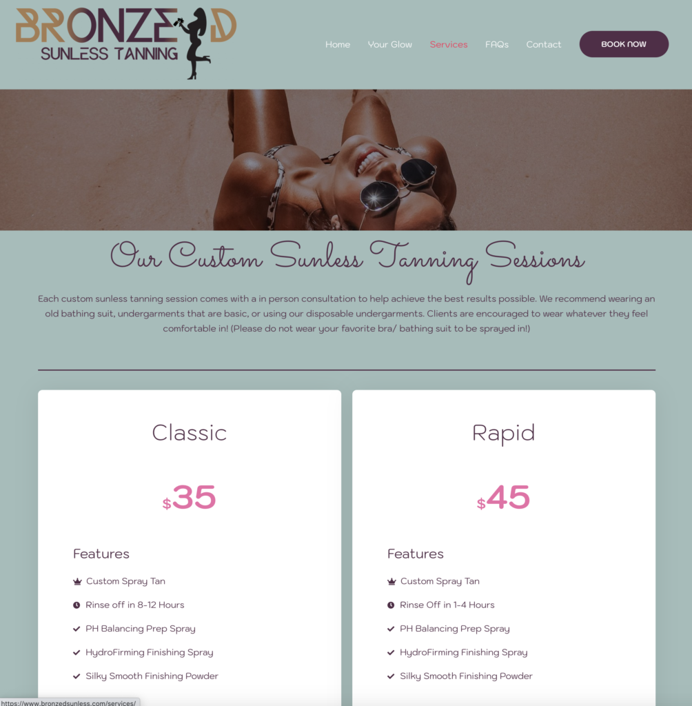 Bronzed Sunless Tanning - Complete E-Commerce Website Design 4 Screen Shot 2021 08 03 at 12.13.02 PM
