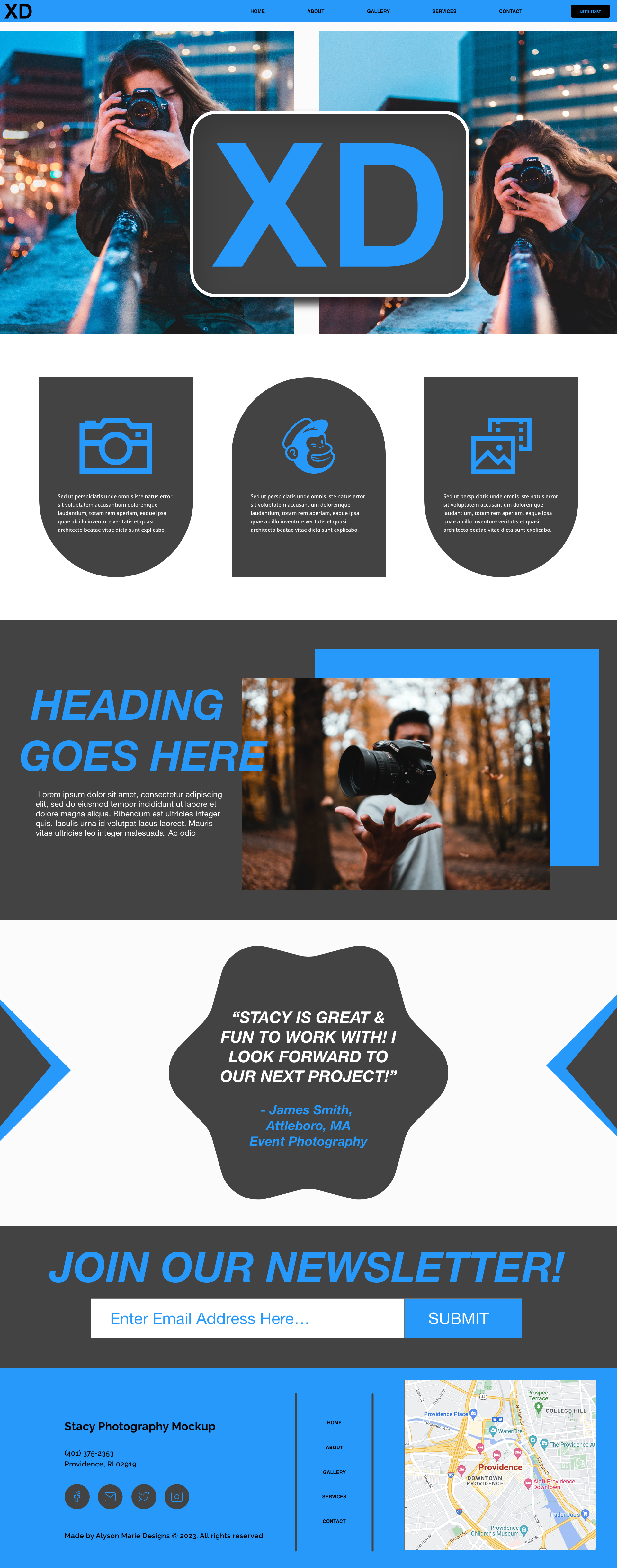 Capstone Project: Wordpress Website Theme 4 Project Blue Photography- Home Page/ Index. Wireframe/Mockup