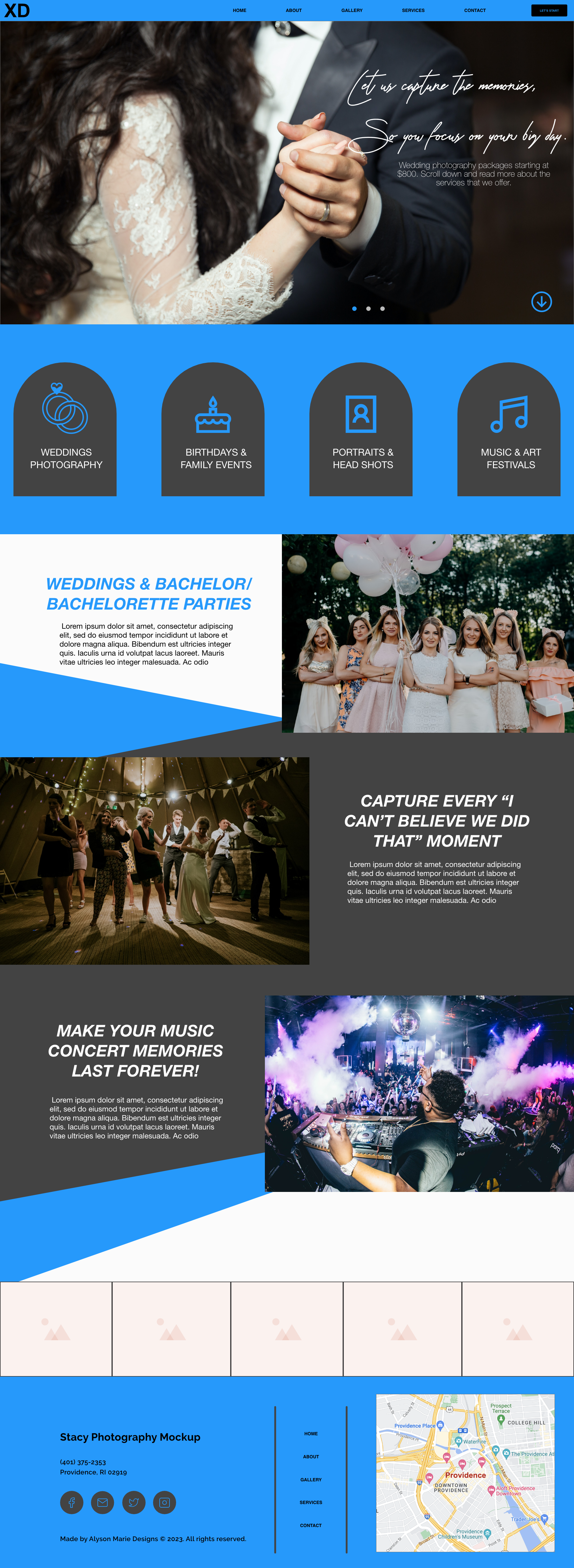 Capstone Project: Wordpress Website Theme 6 Project Blue Photography-Services Page. Wireframe/Mockup